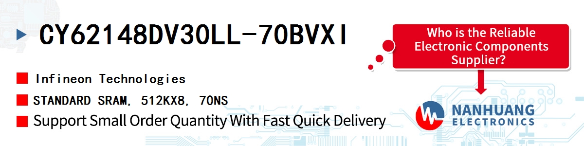 CY62148DV30LL-70BVXI Infineon STANDARD SRAM, 512KX8, 70NS