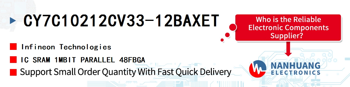 CY7C10212CV33-12BAXET Infineon IC SRAM 1MBIT PARALLEL 48FBGA