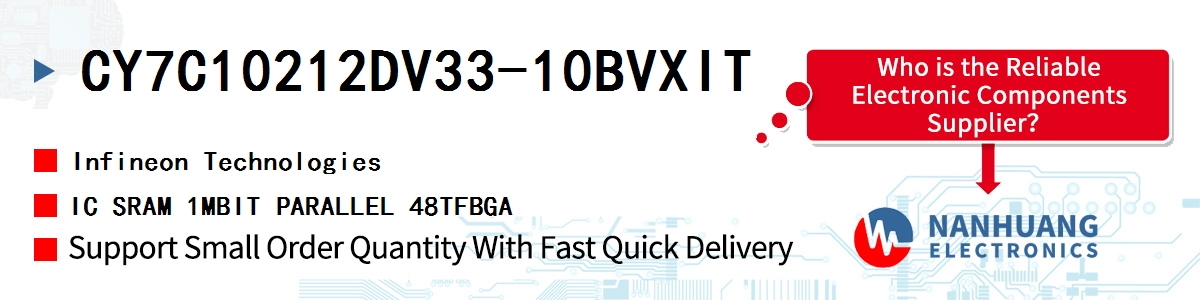 CY7C10212DV33-10BVXIT Infineon IC SRAM 1MBIT PARALLEL 48TFBGA