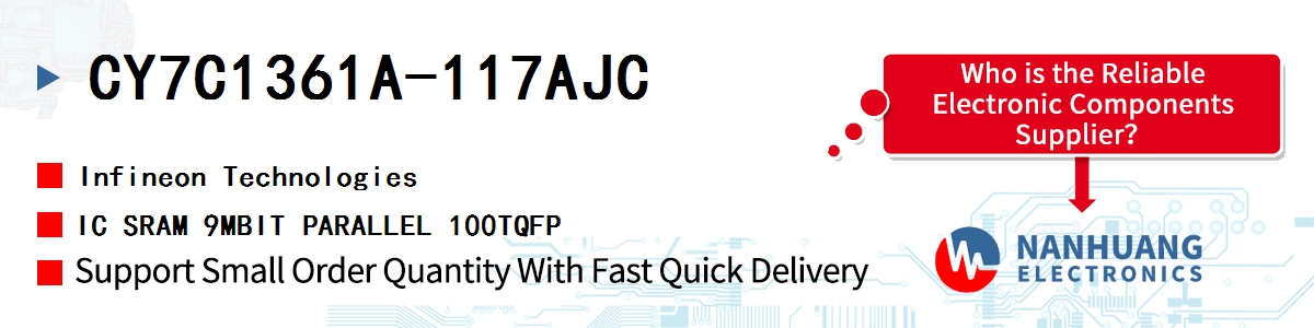 CY7C1361A-117AJC Infineon IC SRAM 9MBIT PARALLEL 100TQFP