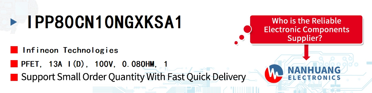 IPP80CN10NGXKSA1 Infineon PFET, 13A I(D), 100V, 0.08OHM, 1