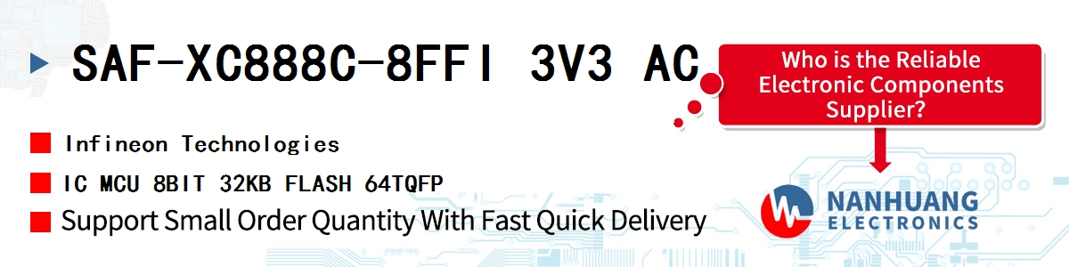 SAF-XC888C-8FFI 3V3 AC Infineon IC MCU 8BIT 32KB FLASH 64TQFP